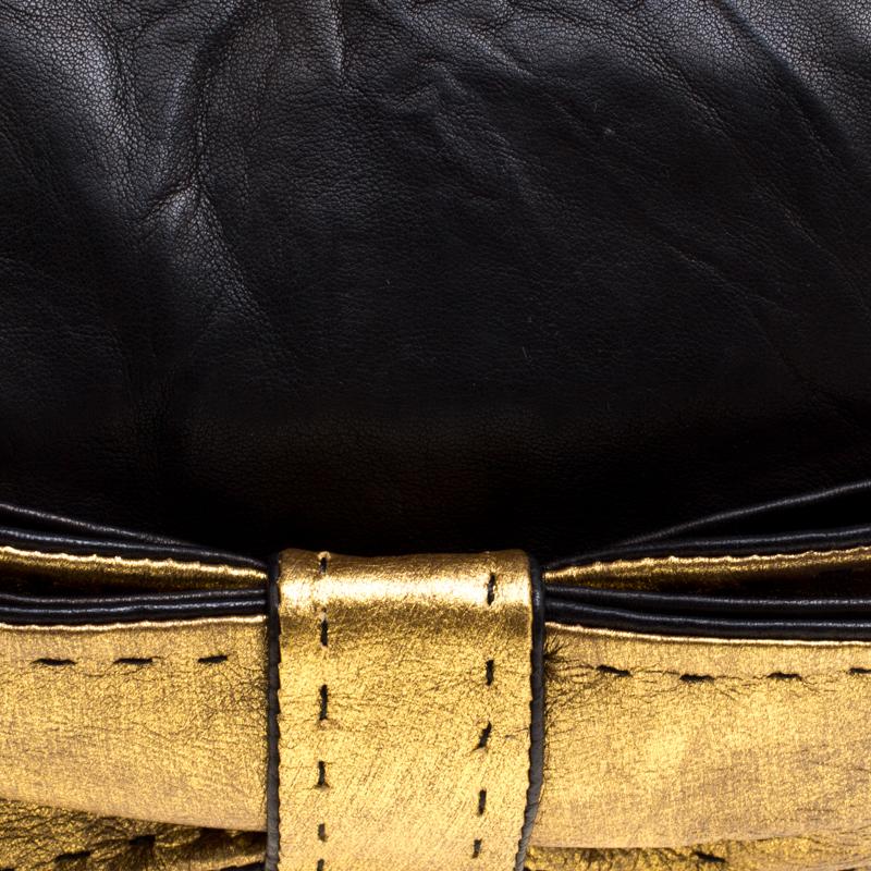 Chloe Black Leather Gold Bow Flap Clutch 1