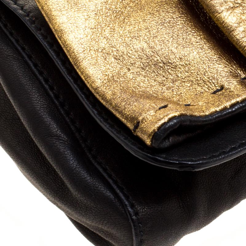 Chloe Black Leather Gold Bow Flap Clutch 4