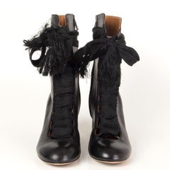 CHLOE black leather HARPER Lace-UP Mid-Calf Boots Shoes 40
