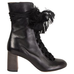 CHLOE black leather HARPER Lace-UP Mid-Calf Boots Shoes 40