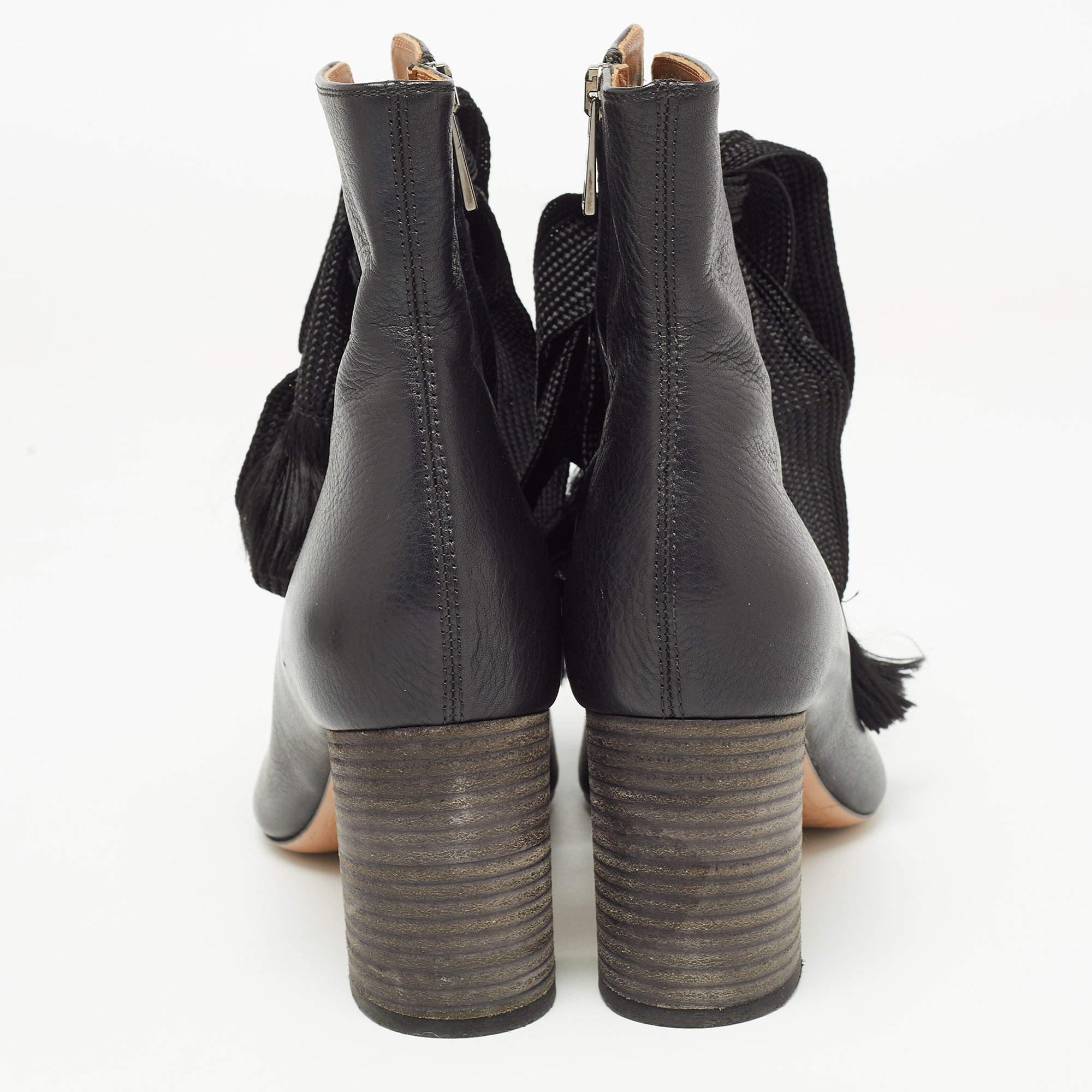 Chloe Negro Cuero Harper Peep Toe Tobillo Wrap Botines Tamaño 37.5 en venta 1