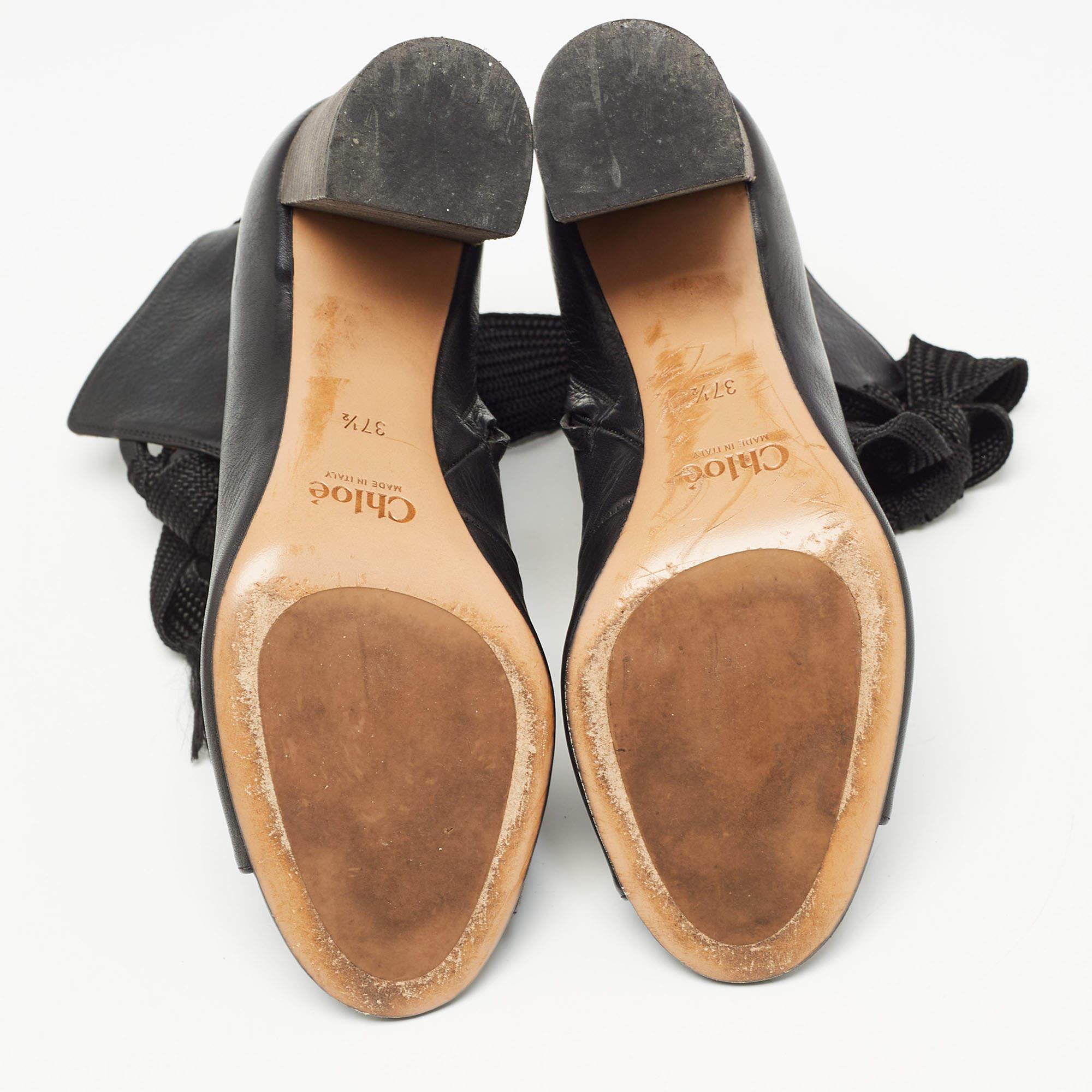 Chloe Negro Cuero Harper Peep Toe Tobillo Wrap Botines Tamaño 37.5 en venta 2