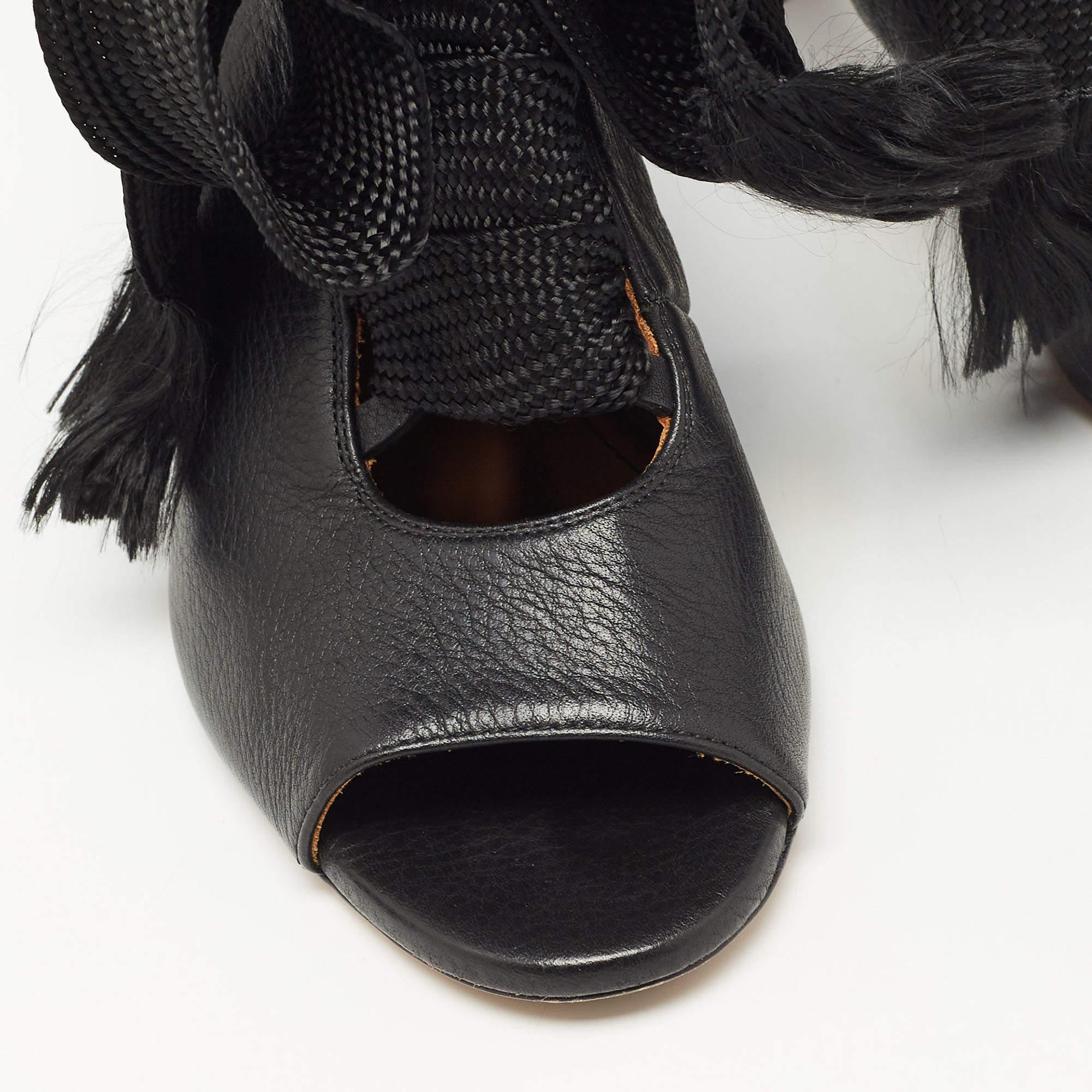 Chloe Negro Cuero Harper Peep Toe Tobillo Wrap Botines Tamaño 37.5 en venta 4