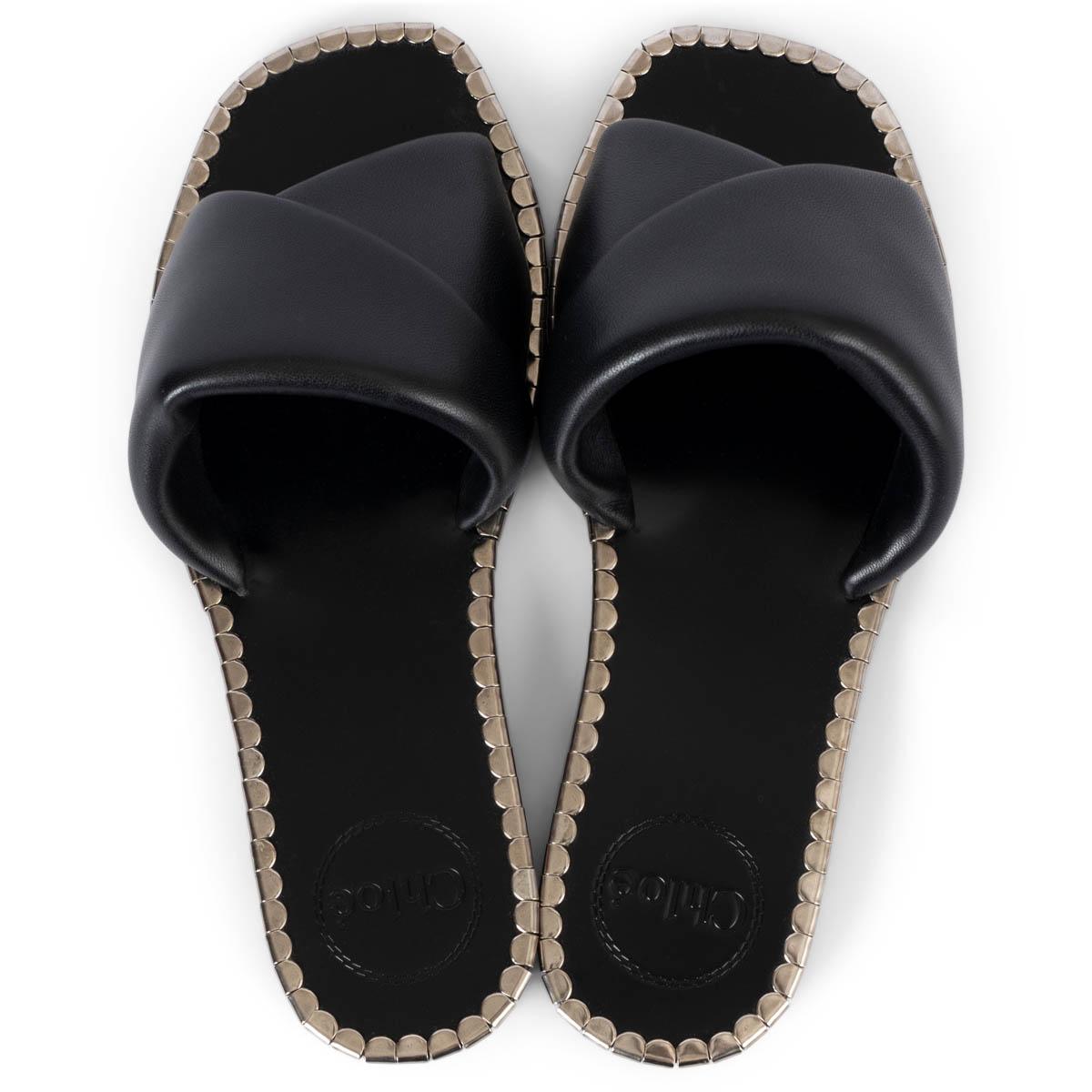 CHLOE cuir noir IDOL Slides Sandales Chaussures 37 en vente 2