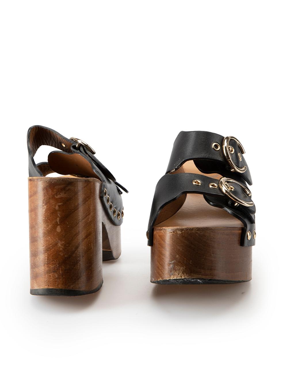 Brown Chloé Black Leather Ingrid Platform Sandals Size IT 36 For Sale