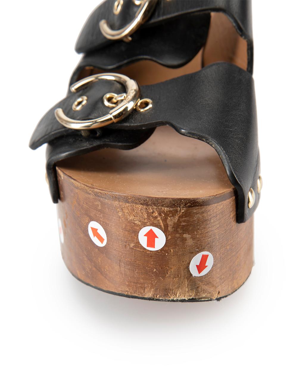Women's Chloé Black Leather Ingrid Platform Sandals Size IT 36 For Sale
