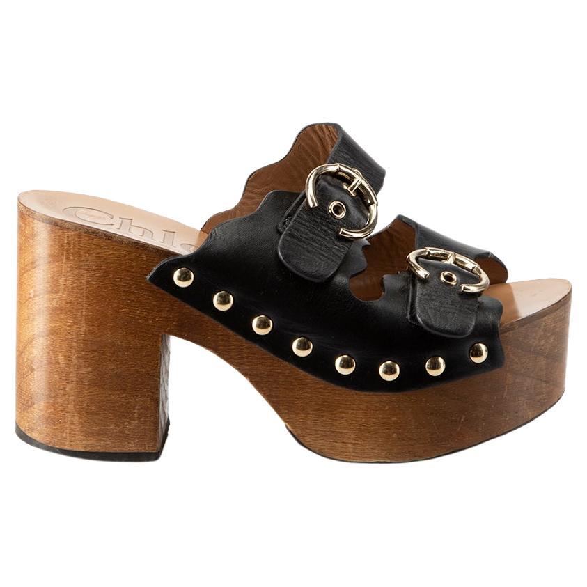 Chloé Black Leather Ingrid Platform Sandals Size IT 36 For Sale