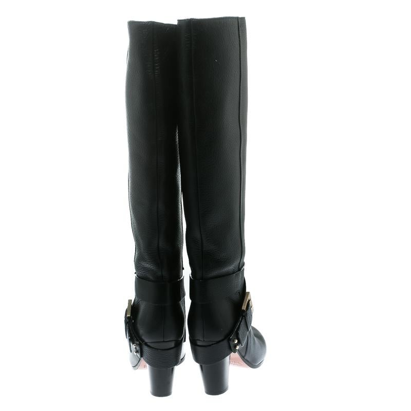 Chloe Black Leather Knee High Boots Size 38 In New Condition In Dubai, Al Qouz 2