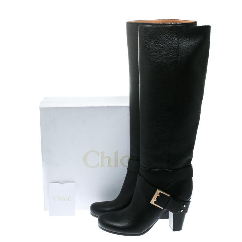 Women's Chloe Black Leather Knee High Boots Size 38