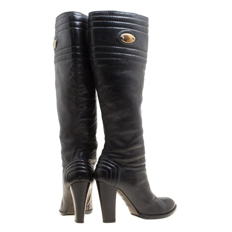Chloe Black Leather Knee High Boots Size 39 For Sale at 1stDibs