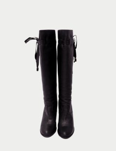 Chloé Black Leather Knee-High Boots with Tie-Back Detail - EU 40