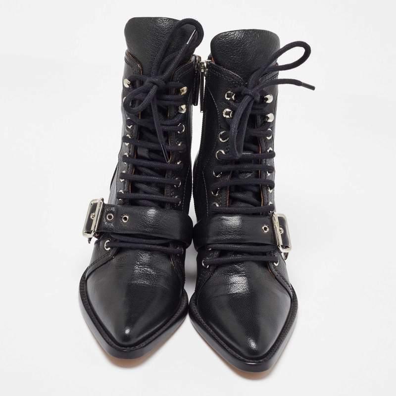 Chloe Botines de piel negra con cordones Talla 35 Negro