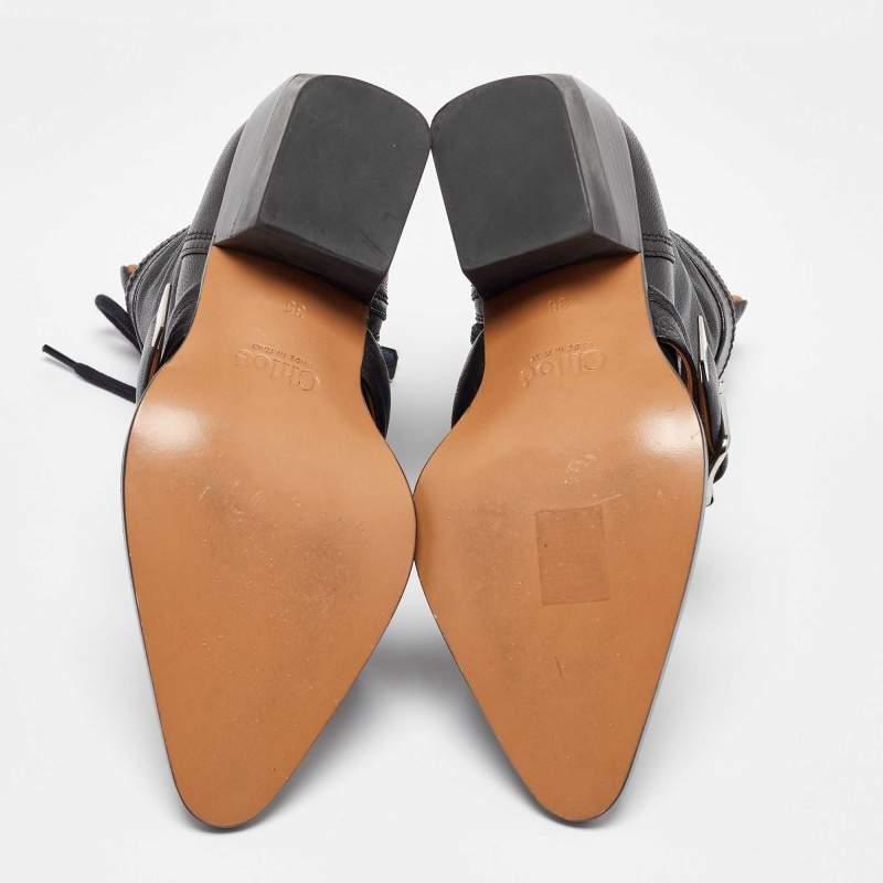 Chloe Botines de piel negra con cordones Talla 35 1
