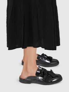 Chloé Black Leather Lace Up Mules Size IT 40