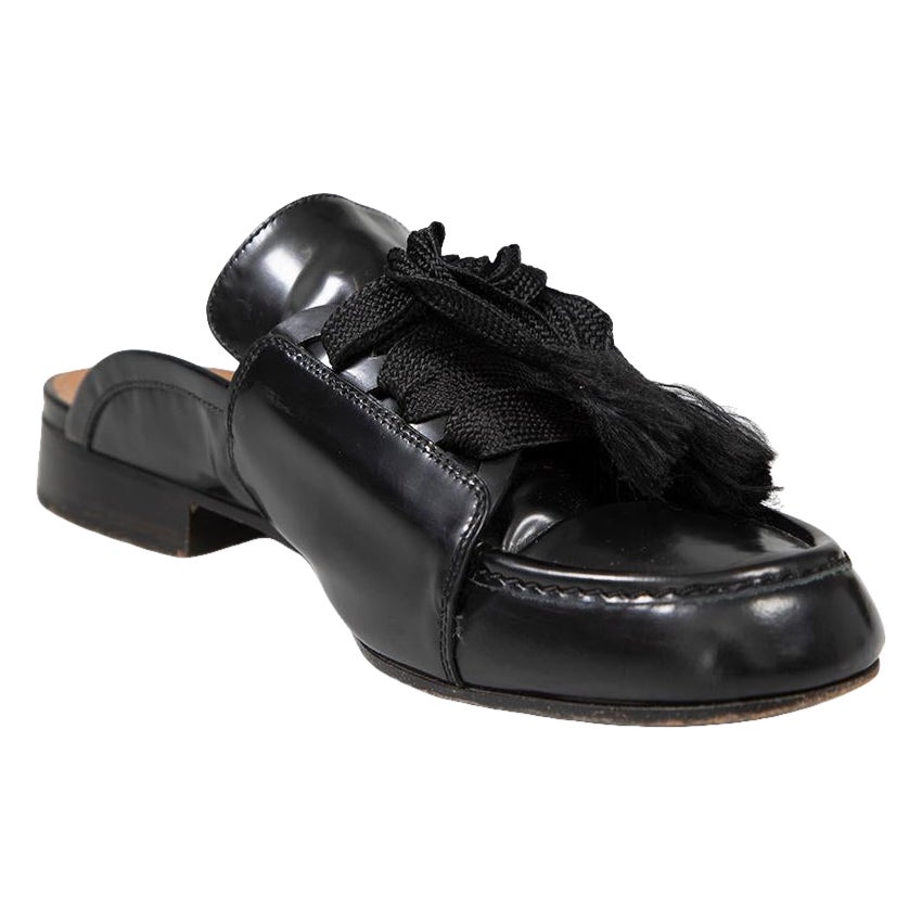 Chloé Black Leather Lace Up Mules Size IT 40 For Sale