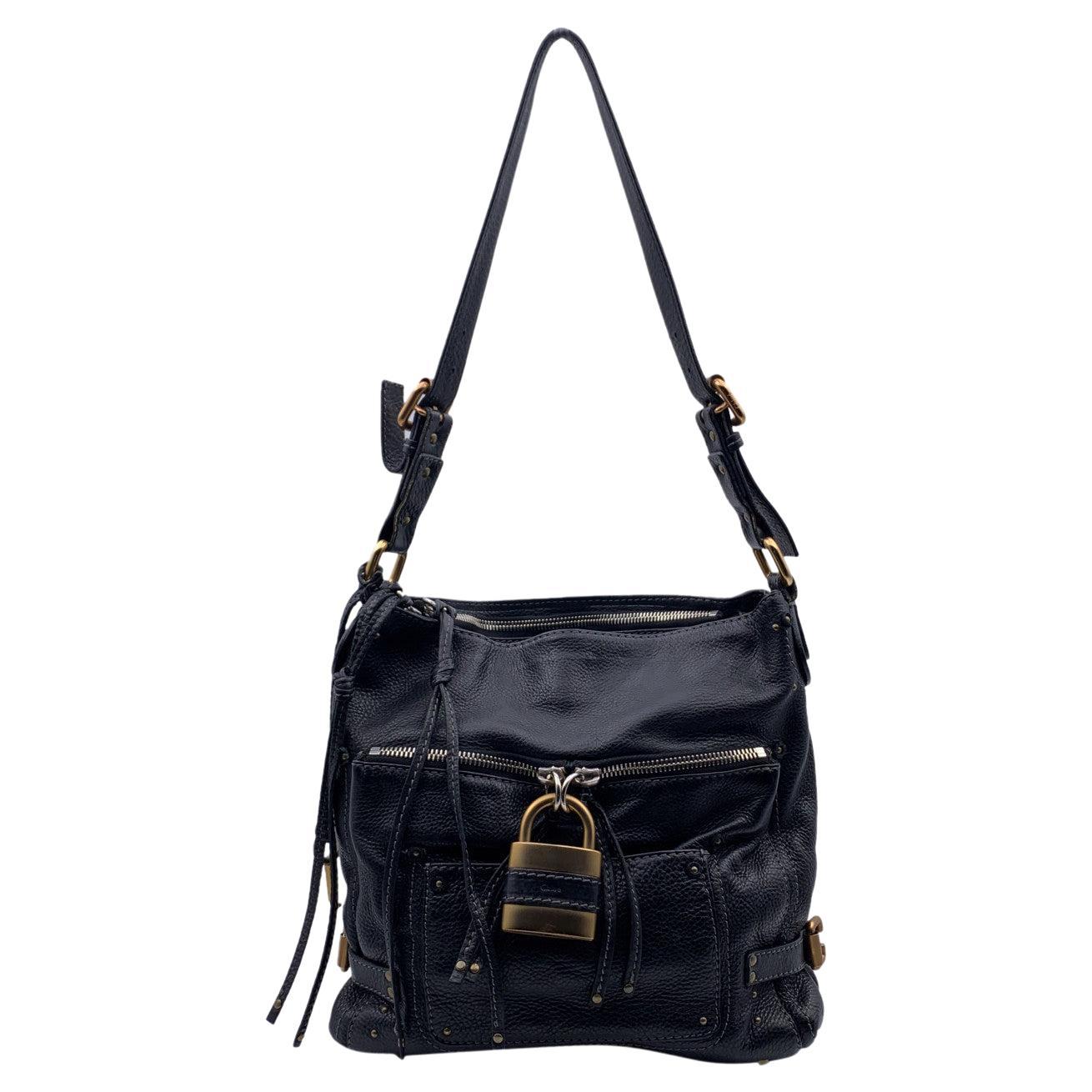 Chloe Black Leather Large Paddington Padlock Shoulder Bag