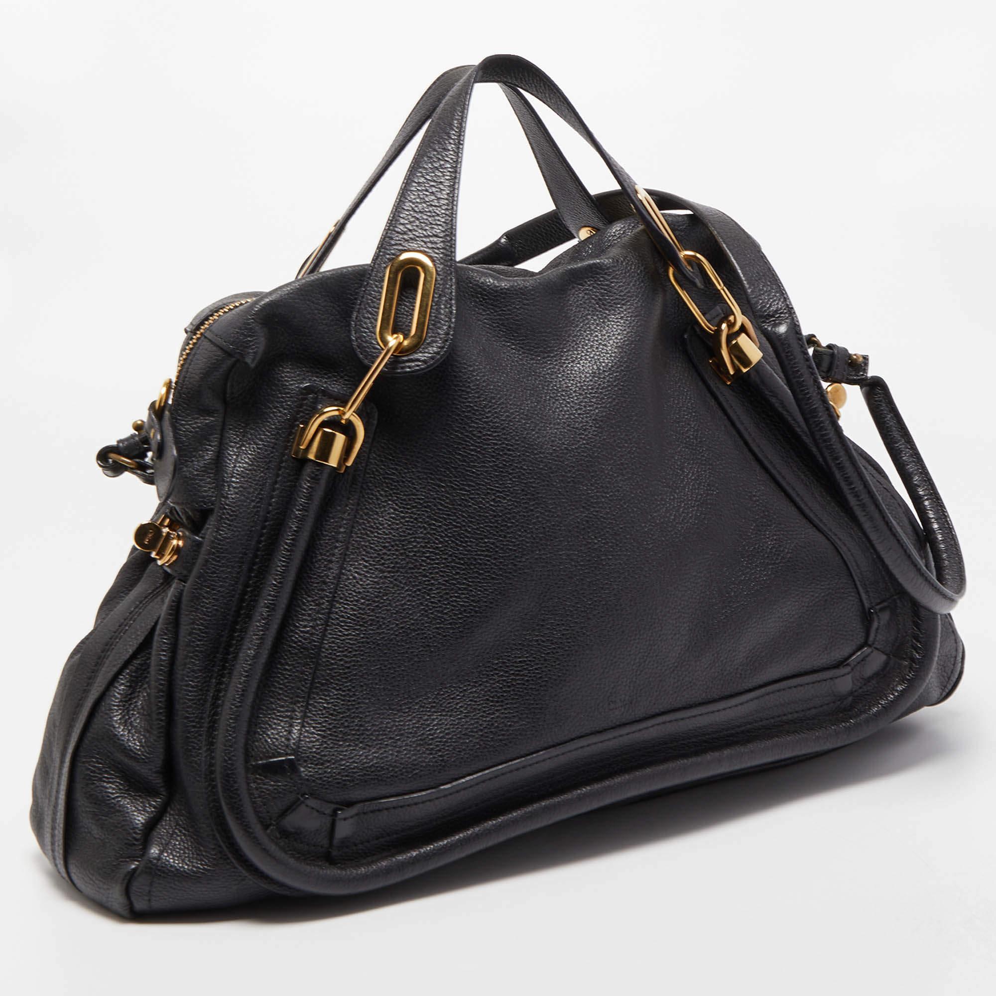 Chloe Black Leather Large Paraty Shoulder Bag In Good Condition In Dubai, Al Qouz 2