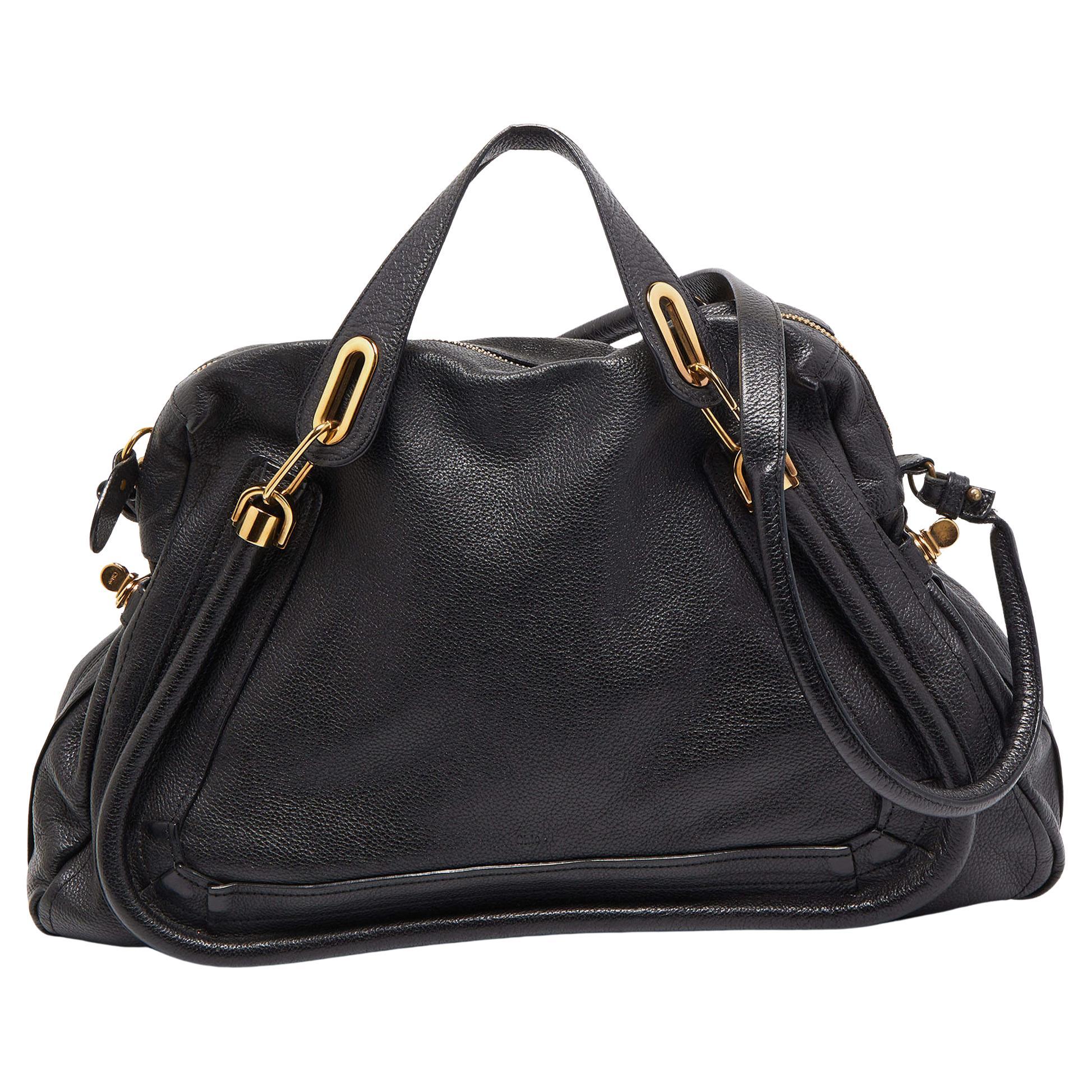 Chloe Black Leather Large Paraty Shoulder Bag
