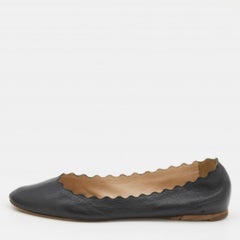 Used Chloe Black Leather Lauren Ballet Flats Size 37