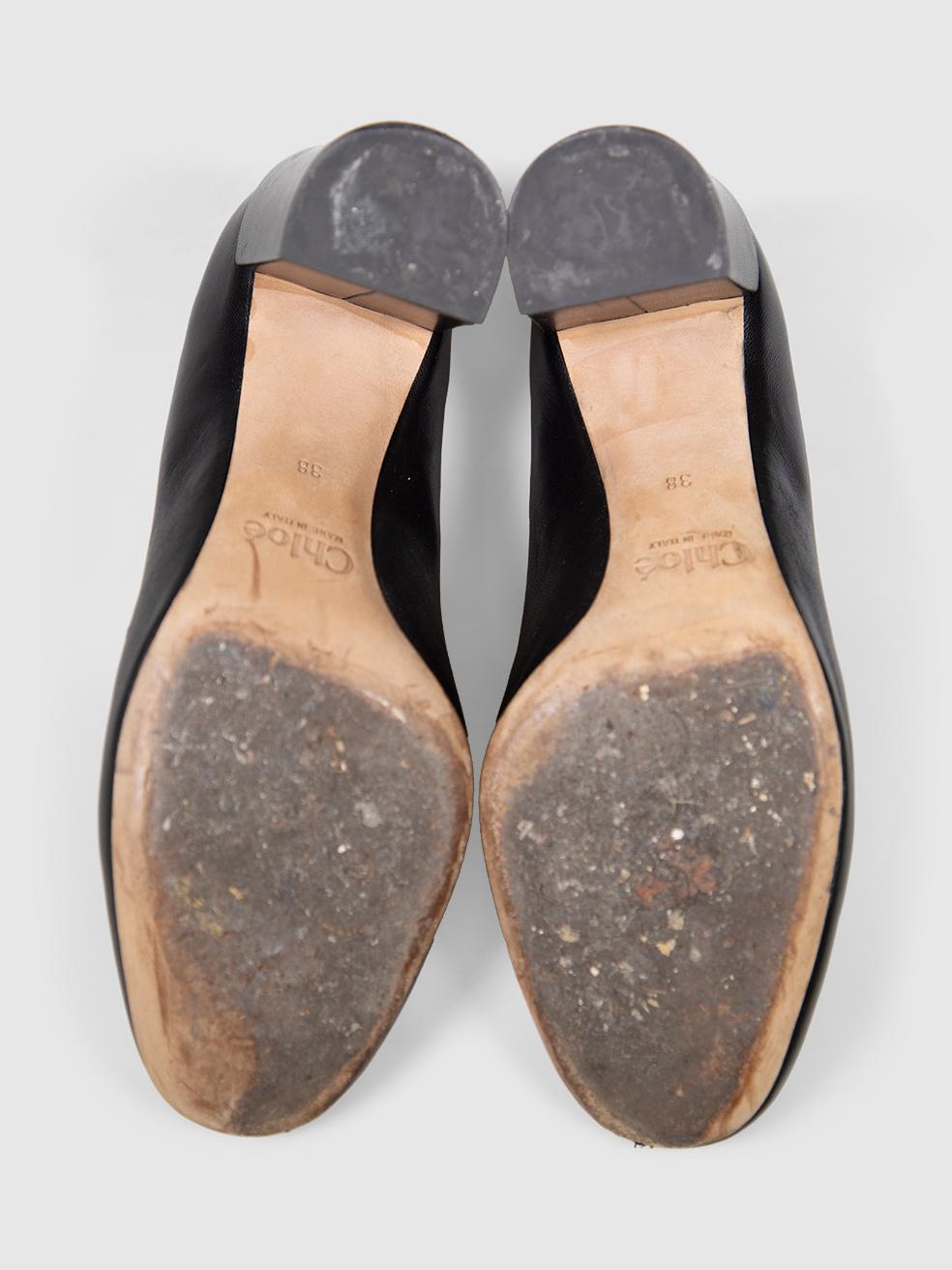 Chloé Schwarz Leder Lauren Scalloped Pumps Größe IT 38 Damen im Angebot