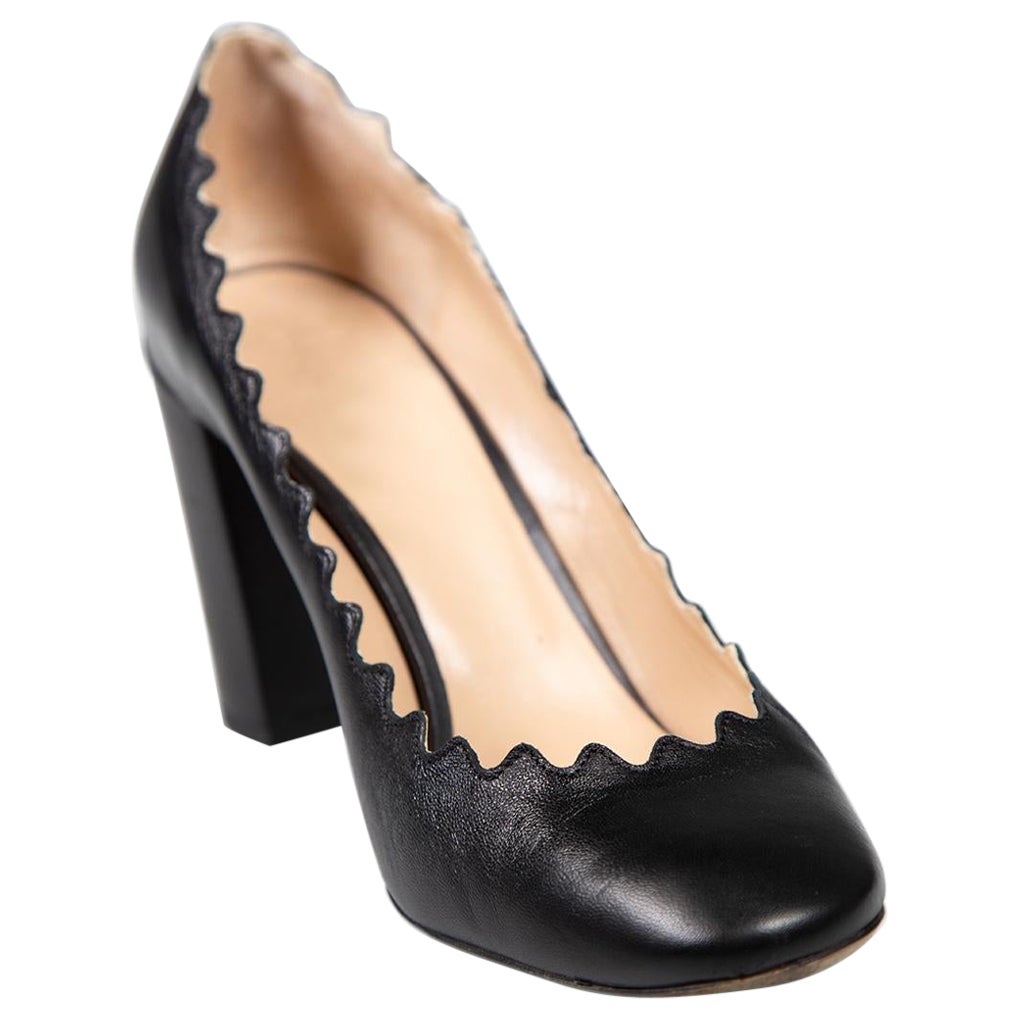 Chloé - Escarpins festonnés Lauren en cuir noir - Taille IT 38
