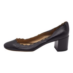 Chloe Black Leather Laurena Scalloped Pumps Size 39.5