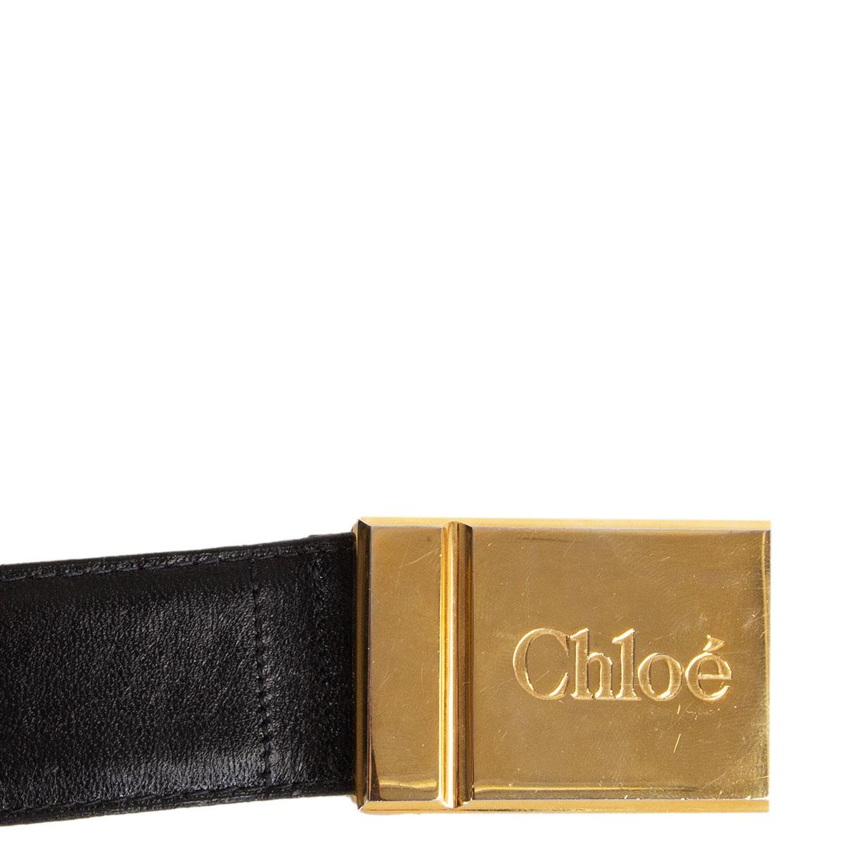 CHLOE schwarzer Ledergürtel LOGO BUCKLE 70 für Damen oder Herren im Angebot