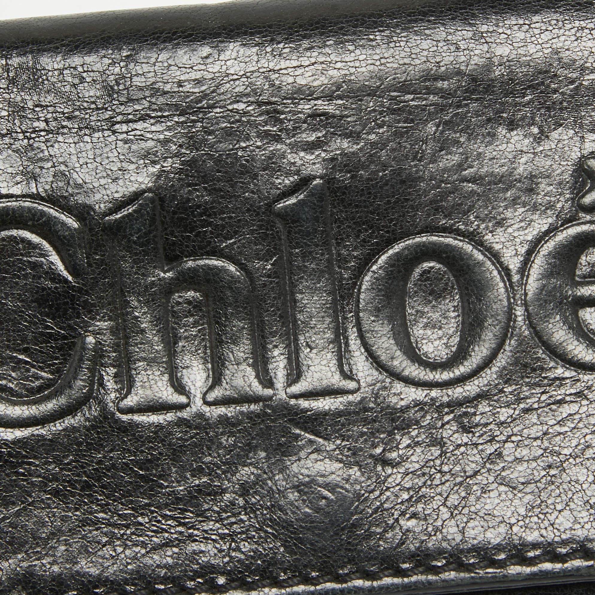 Chloe Black Leather Logo Continental Wallet For Sale 1