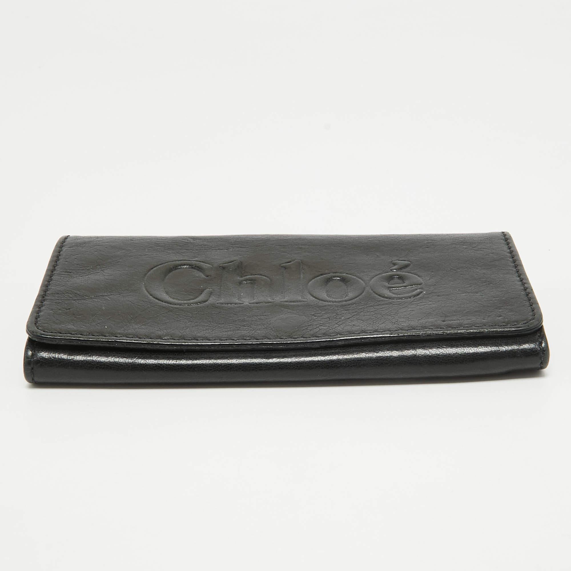 Chloe Black Leather Logo Continental Wallet For Sale 3