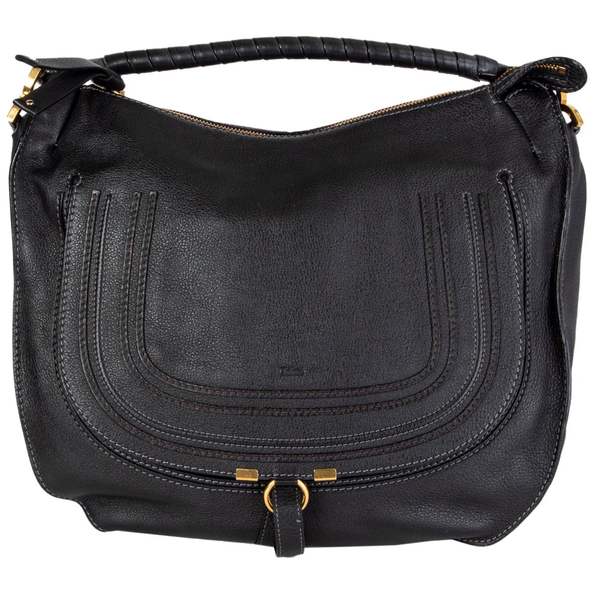 CHLOE black leather MARCIE LARGE HOBO Shoulder Bag