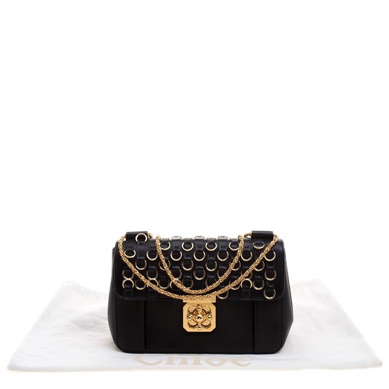 Chloe Black Leather Medium Elsie Ring Embellished Shoulder Bag 7