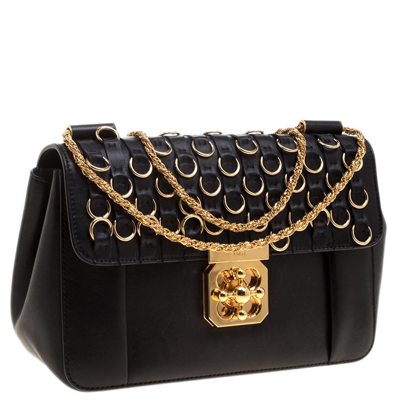 Chloe Black Leather Medium Elsie Ring Embellished Shoulder Bag In Excellent Condition In Dubai, Al Qouz 2