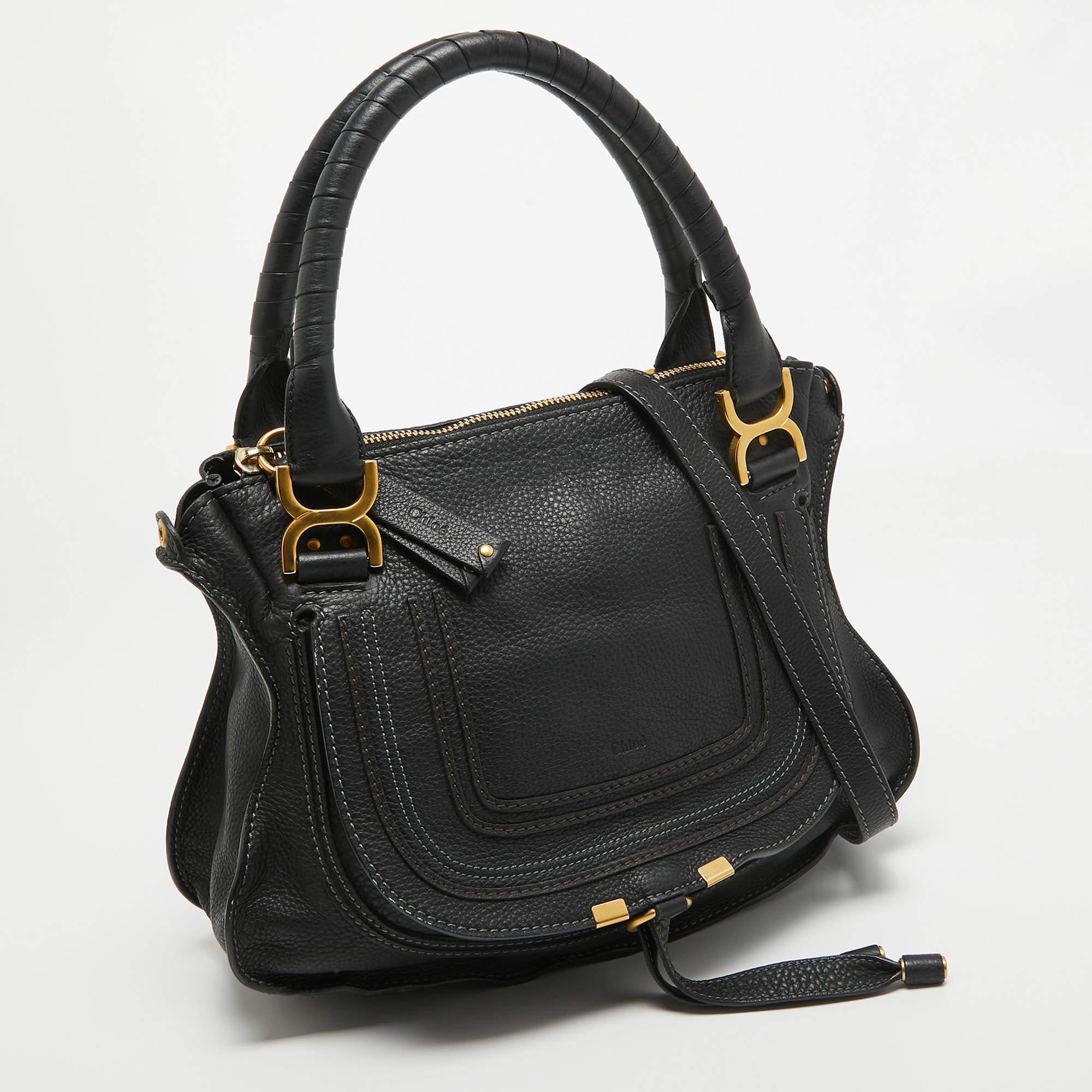 Women's Chloé Black Leather Medium Marcie Shoulder Bag For Sale