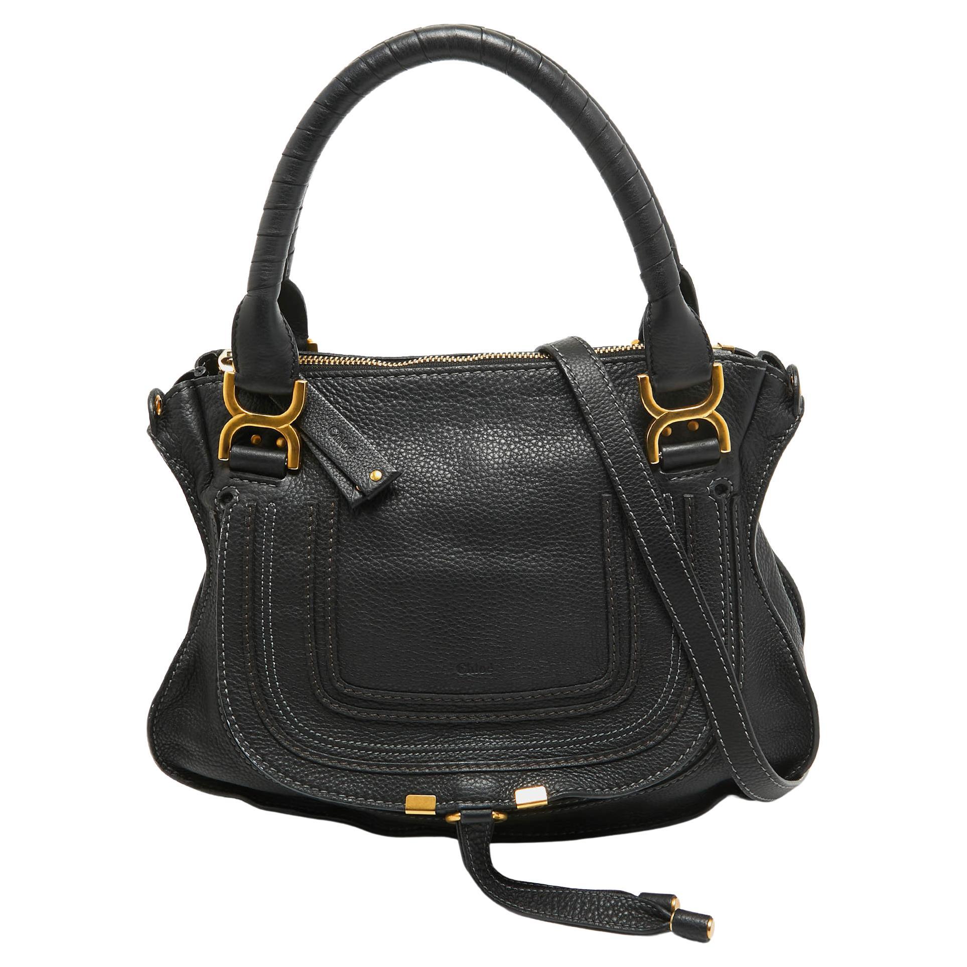 Chloé Black Leather Medium Marcie Shoulder Bag For Sale
