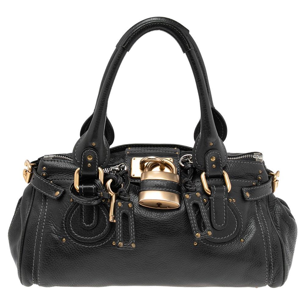Chloé - Sac à main Paddington en cuir noir de taille moyenne