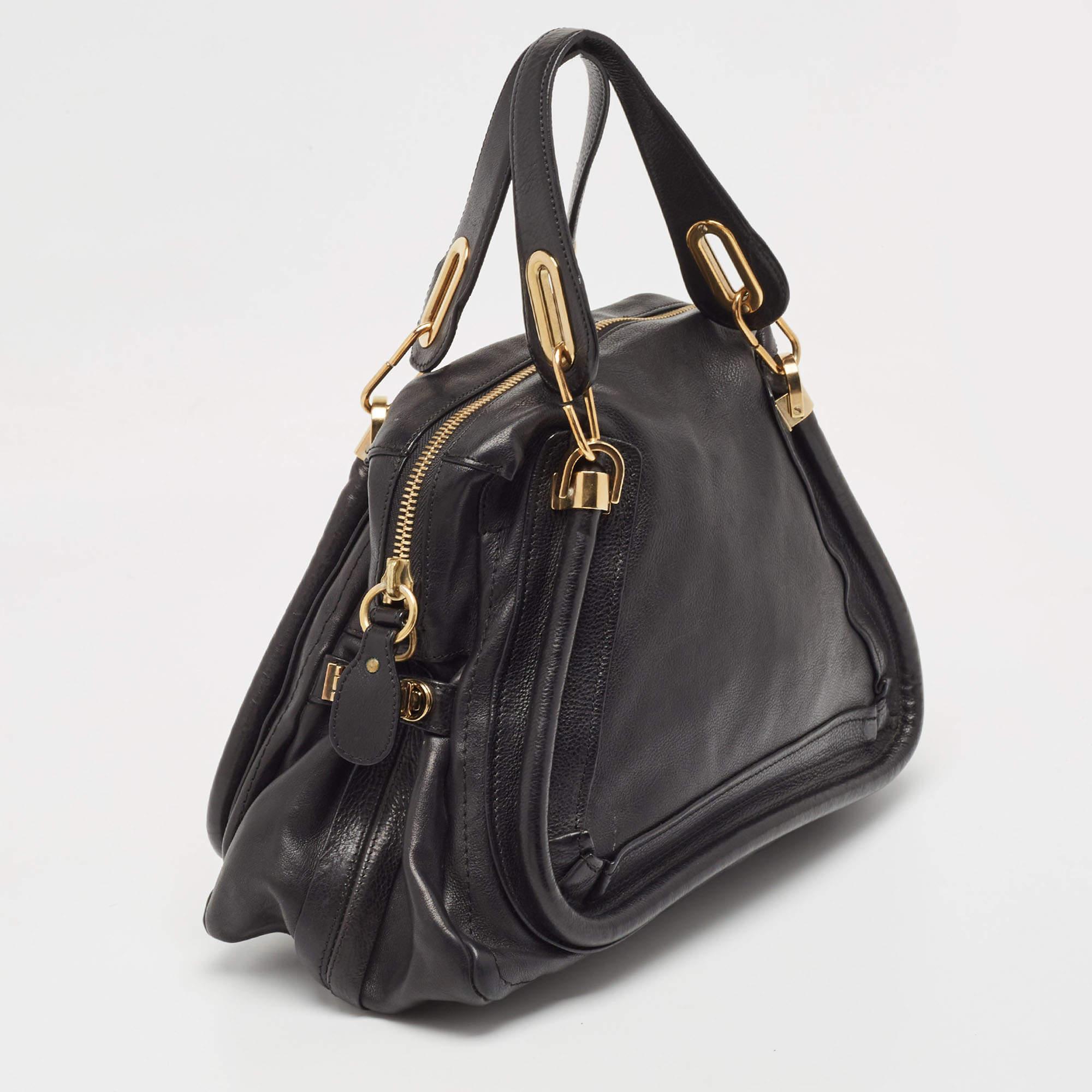 Chloe Black Leather Medium Paraty Satchel In Good Condition For Sale In Dubai, Al Qouz 2