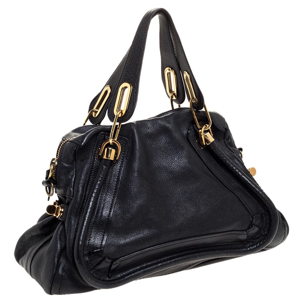 Women's Chloe Black Leather Medium Paraty Shoulder Bag