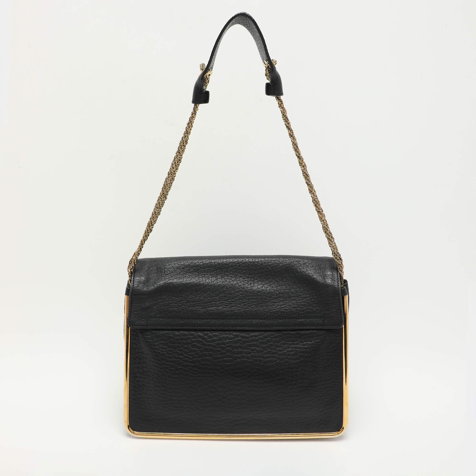Women's Chloe Black Leather Medium Sally Flap Shoulder Bag