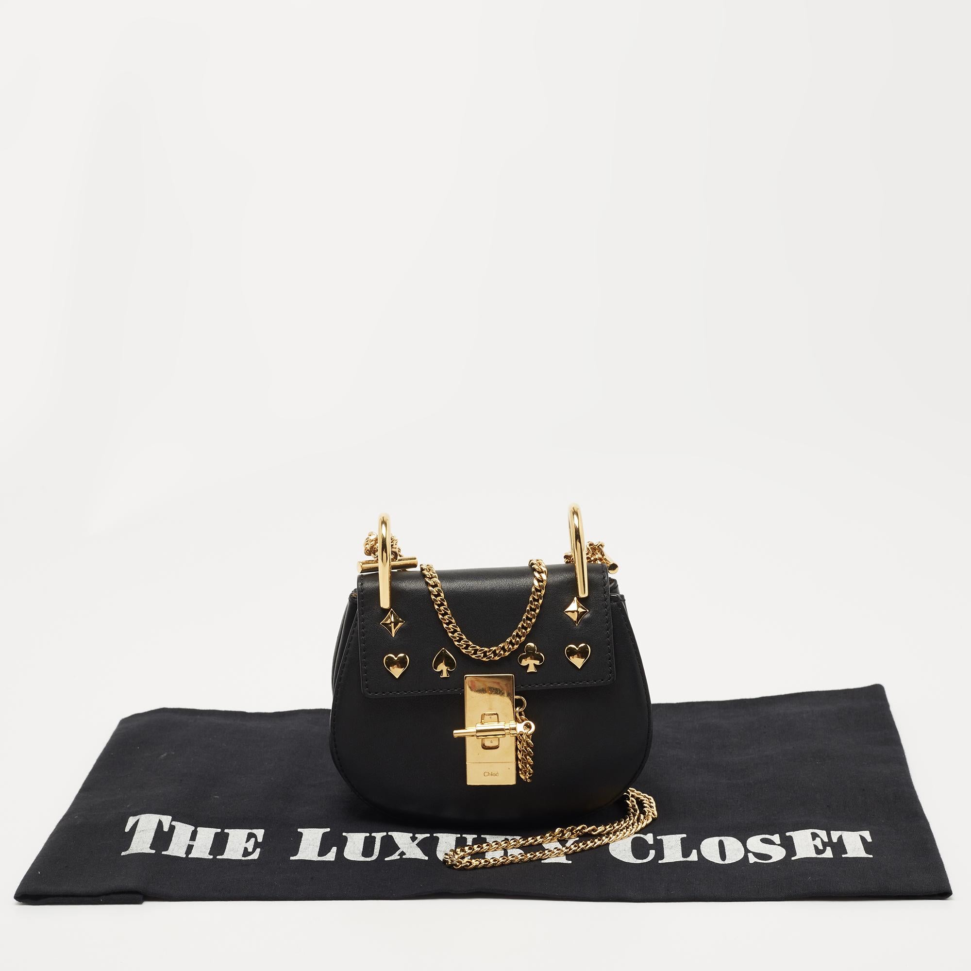 Chloe Black Leather Mini Drew Embellished Crossbody Bag 11