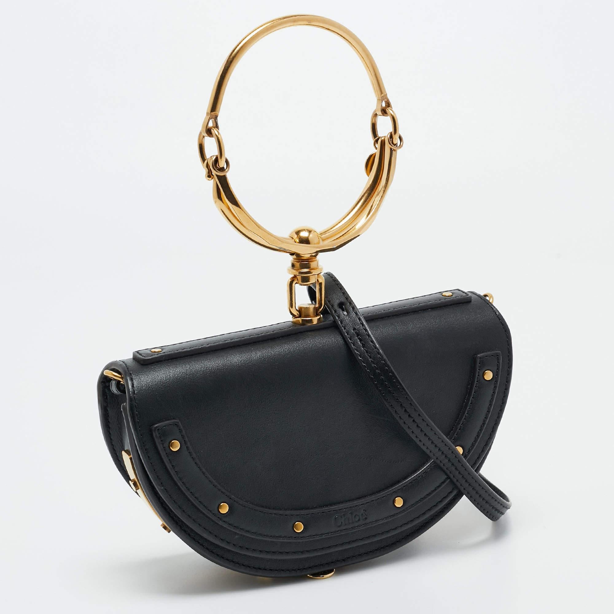 Women's Chloé Black Leather Nile Bracelet Minaudiere Crossbody Bag