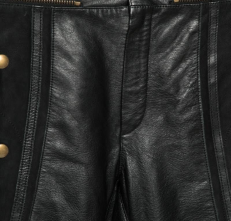 Chloé Pantalón motero recortado con paneles de piel y nobuk negro S Negro en venta
