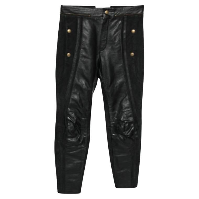 Chloé Pantalón motero recortado con paneles de piel y nobuk negro S en venta