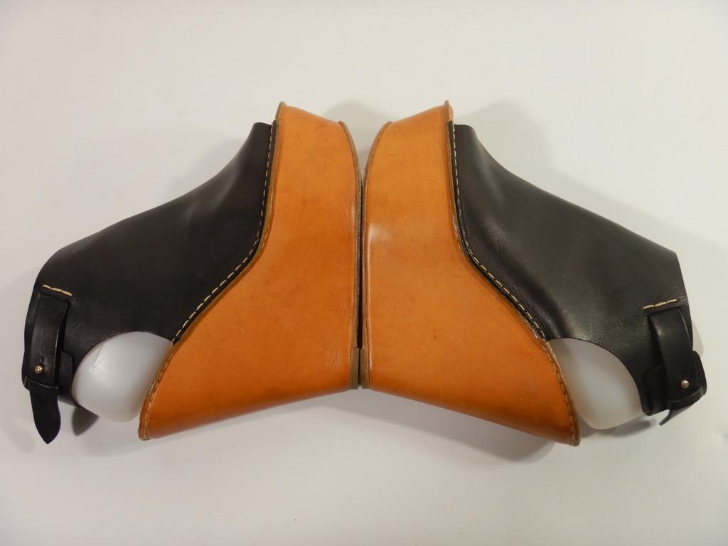 Chloe Black Leather Open Toe Platform Wedge Clogs 38.5 For Sale 1