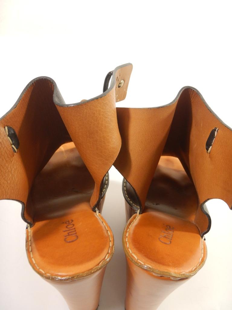 Chloe Black Leather Open Toe Platform Wedge Clogs 38.5 For Sale 3