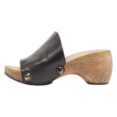 Chloe Black Leather Peep Toe Clogs Size 37