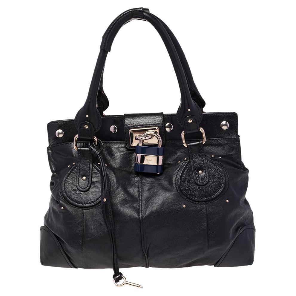 Chloe Black Leather Plexo Paddington Tote