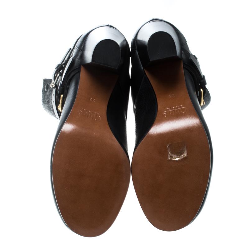 Chloe Black Leather Prince Mid Calf Boots Size 39 In Good Condition In Dubai, Al Qouz 2