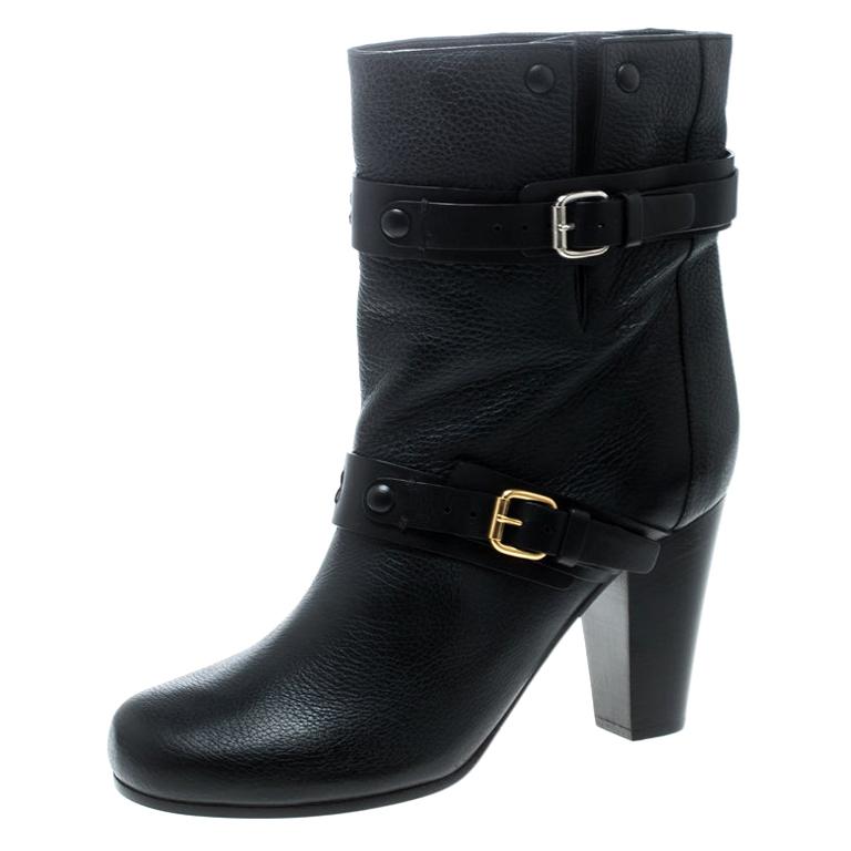 Chloe Black Leather Prince Mid Calf Boots Size 39 For Sale at 1stDibs