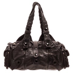 Chloe Black Leather Python Silverado Shoulder Bag with gold-tone hardware