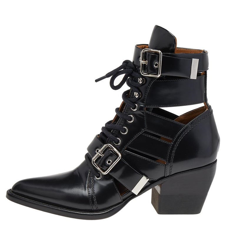 Chloe Black Leather Reilly 60 Buckle Ankle Boots Size 38 at 1stDibs
